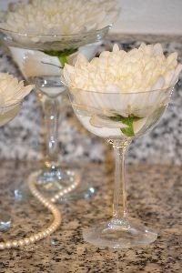 Carnations in vintage cocktail glasses._small