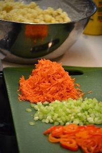 pasta in the bowl with grated carrots celery and chopped peppers_small