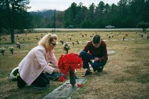 Julie and Veronica at Grandmas grave_small