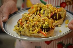 Gordon grilled bratz with onions peppers and corn relish_small
