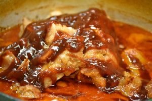 adding the BBQ sauce after an hour of cooking_small