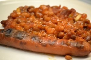 leftover grilled franks and leftover Julies beans_small