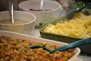 dressing egg noodles gravy and cranberry sauce_small