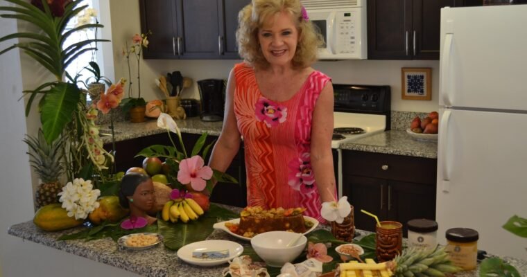Julie’s Vintage Hawaiian Mango/Mac Nut Bread/Cake w/Pasta Flowers