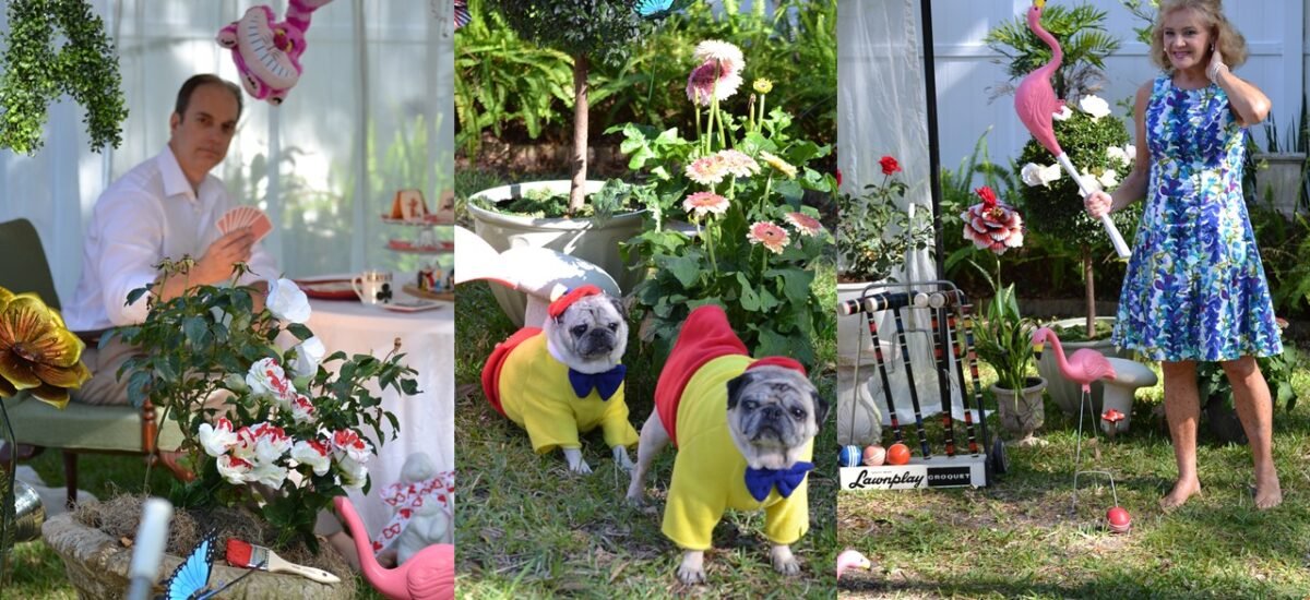 Our Alice in Wonderland Croquet Game with the Tweedles