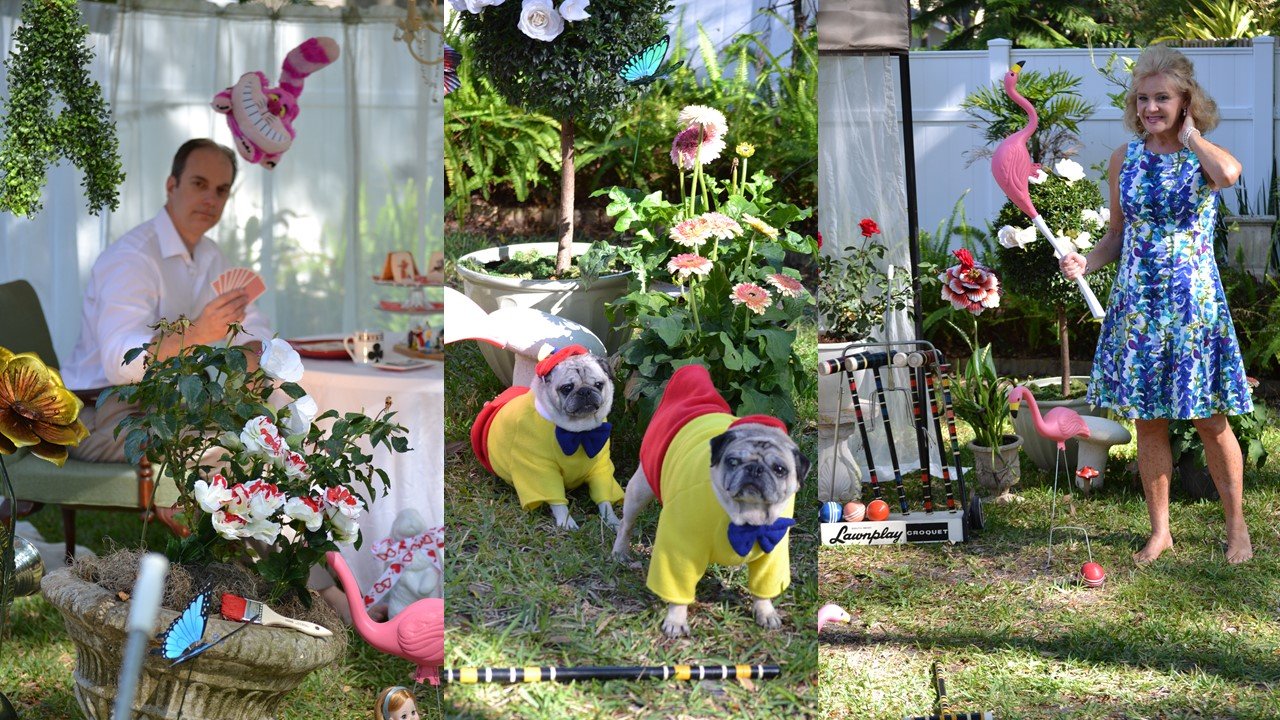 Our Alice in Wonderland Croquet Game with the Tweedles